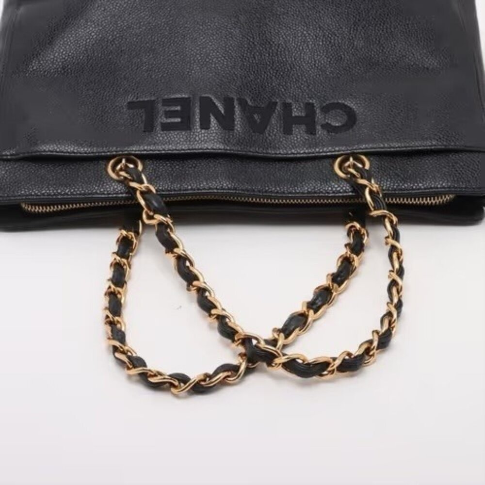 Authentic Chanel black caviar leather embroidered mini tote - Picture 3 of 16